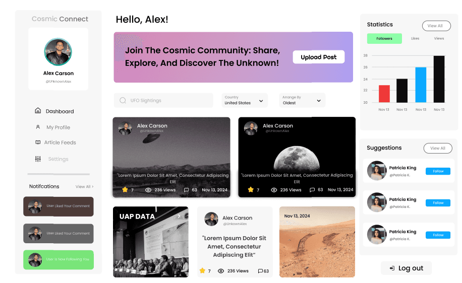 Cosmic Connect Dashboard Figma Design